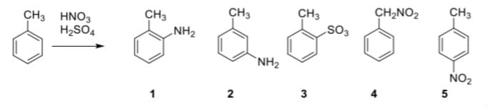 CH,NO2
CH3
CH3
SO3
CH3
CH3 HNΟ3
H2SO4
CH3
_NH2
`NH2
NO2
1
2
3
