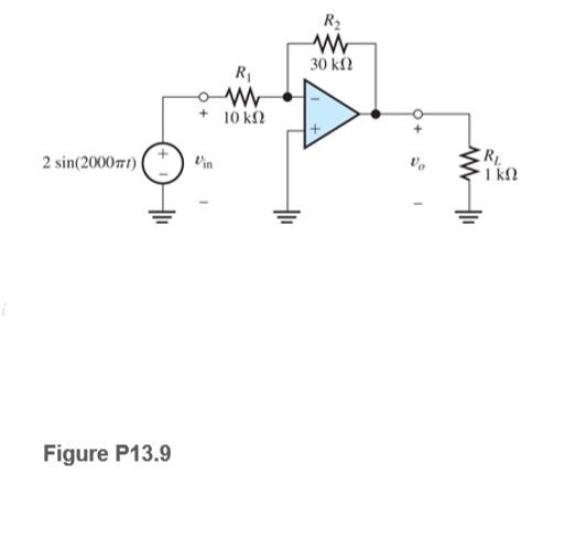 R2
30 kN
R1
10 k.
CRL
1 ΚΩ
Vin
2 sin(200077t)|
Figure P13.9
