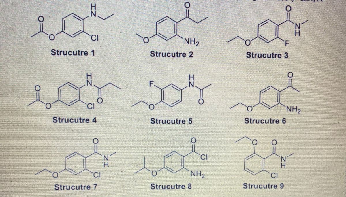 H.
N'
CI
NH2
Strucutre 2
Strucutre 1
Strucutre 3
H.
F.
N.
CI
NH,
Strucutre 4
Strucutre 5
Strucutre 6
CI
N.
H.
N.
CI
NH,
Cl
Strucutre 7
Strucutre 8
Strucutre 9
O:
ZI
