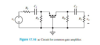 C2
R1
R5
Rp
R3
Figure 17.16 ac Circuit for common-gate amplifier.
