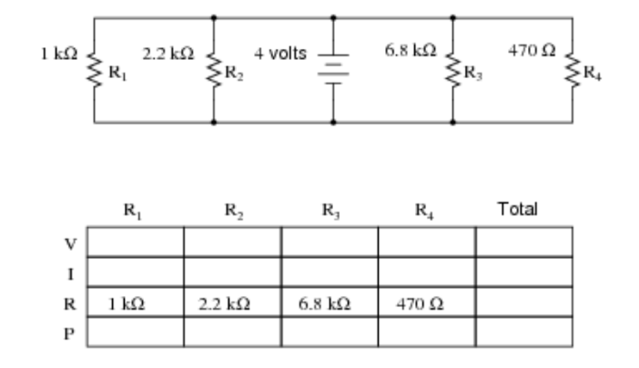 ΙΚΩ
>
Ι
R
P
ww
R₁
2.2 ΚΩ
R₁
1 ΚΩ
R2
R₂
22 ΚΩ
4 volts
R₂
6.8 ΚΩ
6.8 ΚΩ
R₂
470 Ω
R3
470 Ω
Total
R₁