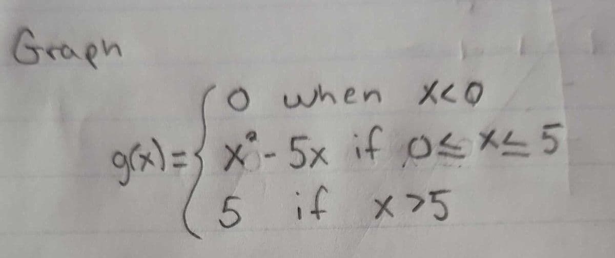 Graph
O when X<o
g(x) = x₁-5x if 0x25
5 if x>5