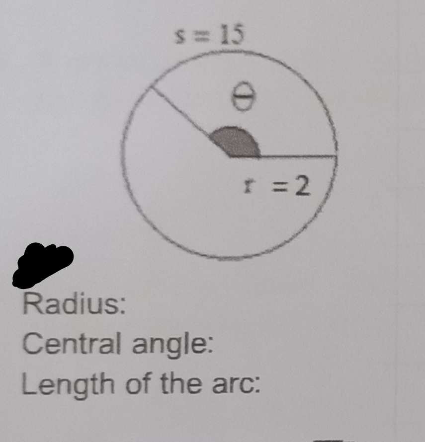 S=15
r = 2
Radius:
Central angle:
Length of the arc:
