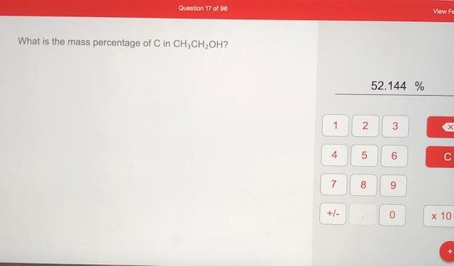 What is the mass percentage of C in CH;CH,OH?
52.144 %
3.
