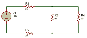 R1
20
V1
100v
R3
R4
40
20
R2
30
(+ 1
