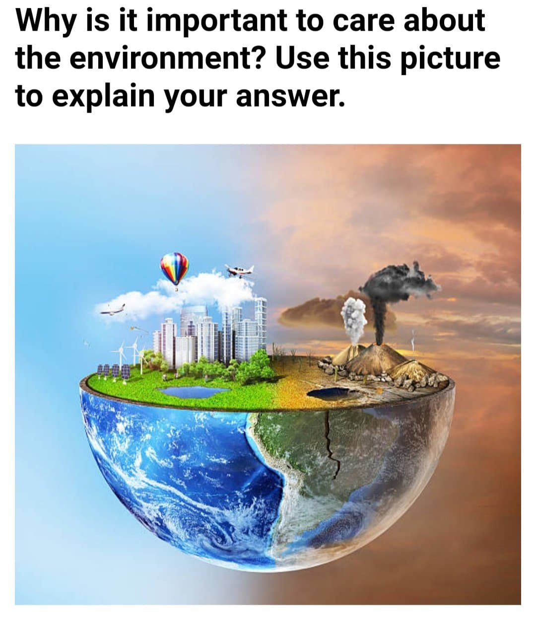 Why is it important to care about
the environment? Use this picture
to explain your answer.
