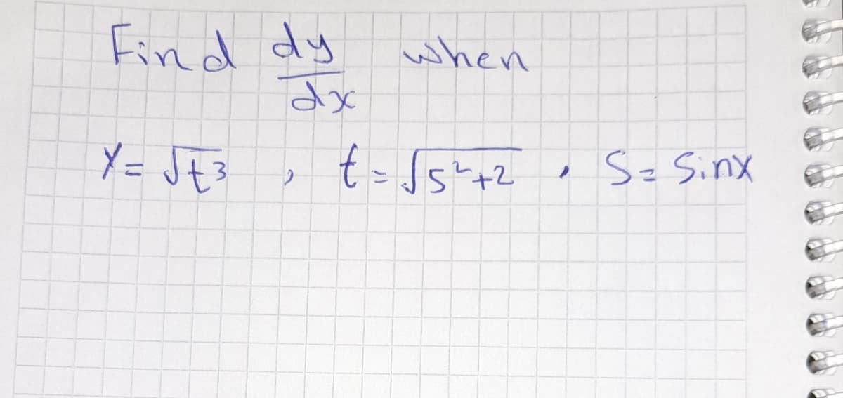 Find dy
dx
when
Y = Jt3
Sz Sinx
