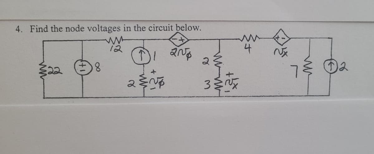 4. Find the node voltages in the circuit below.
12
4
2
7.
D2
3
