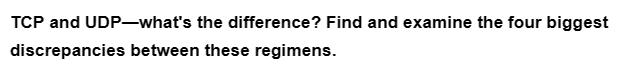 TCP and UDP-what's the difference? Find and examine the four biggest
discrepancies between these regimens.