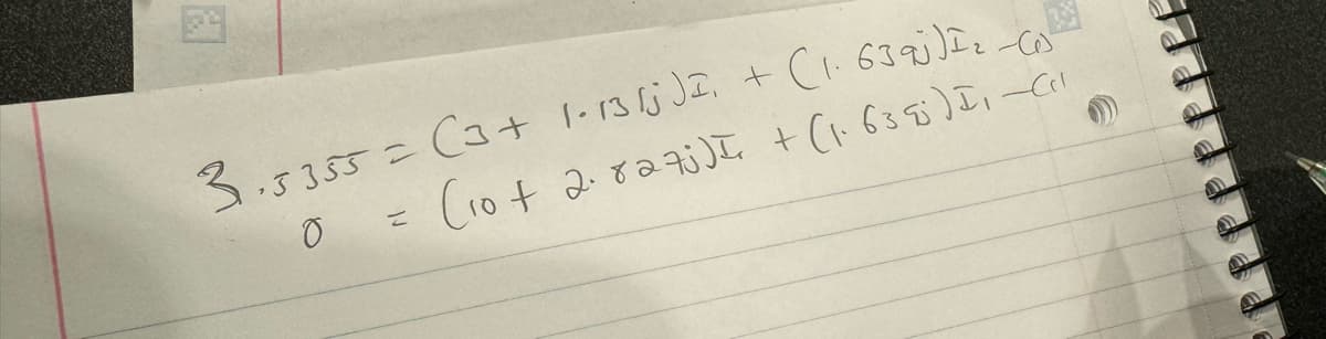 A
+
(1.639j) 1₂-0
(10 + 2.8275) + (1.635) I₁ -(₁1
3.5355 = (3 + 1-13 /j J2.
0
2