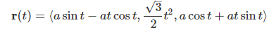 V3
t², a cost + at sin t)
2
r(t) = (a sint – at cos t,
