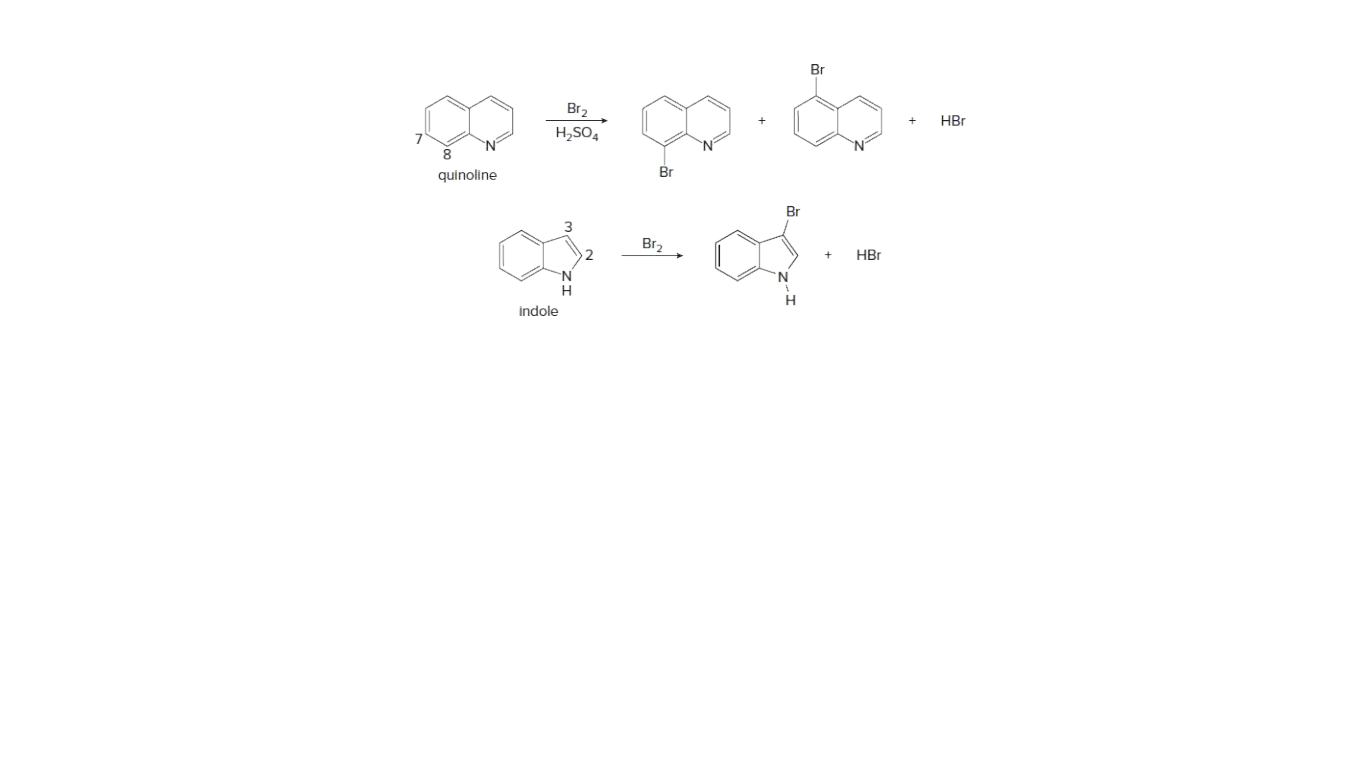 Br
Br2
HBr
H,SO,
8
quinoline
Br
Br
Br2
HBr
'N
indole
