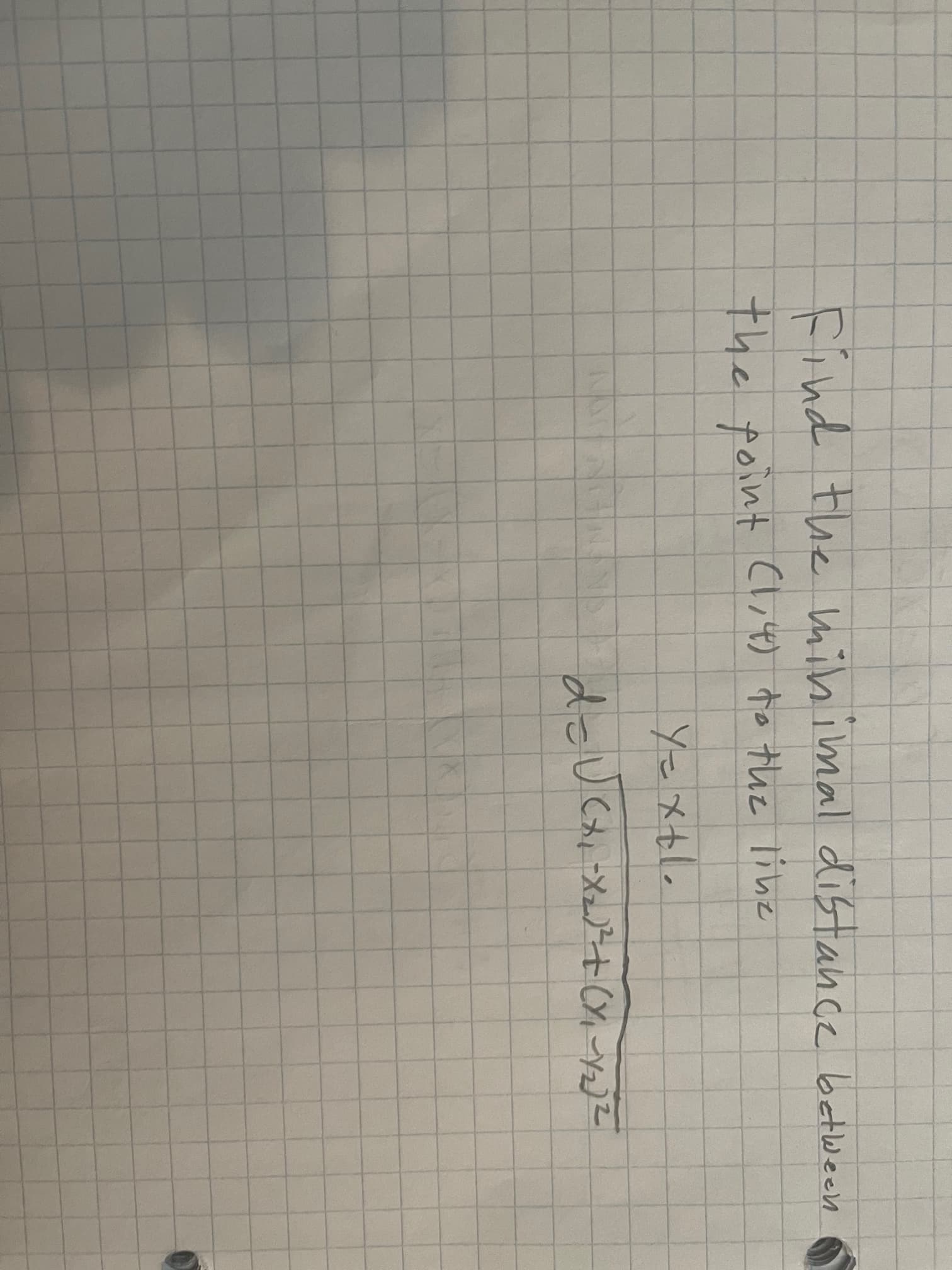 Find the mibimal distance between
the foint Cl,4) to the linz
Yeメtl.
dっしくーメュ+(-
