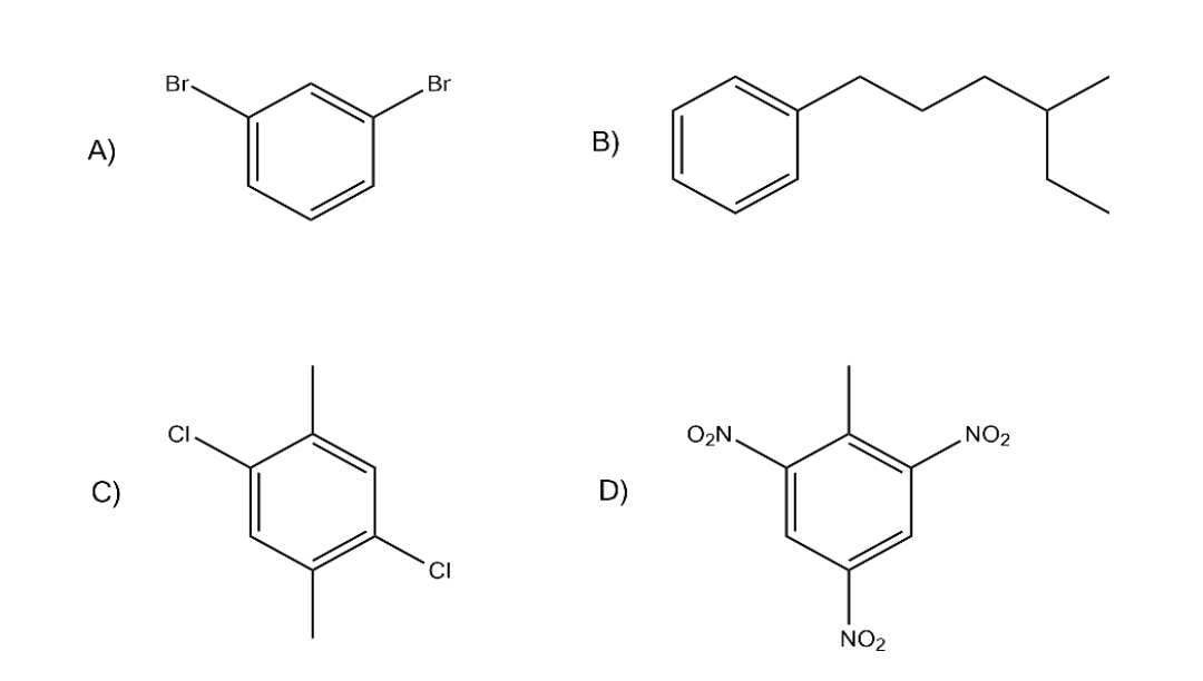 Br.
Br
B)
A)
O2N
NO2
D)
CI
NO2
