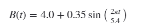 B(t) = 4.0 +0.35 sin ( 2ªt
5.4
