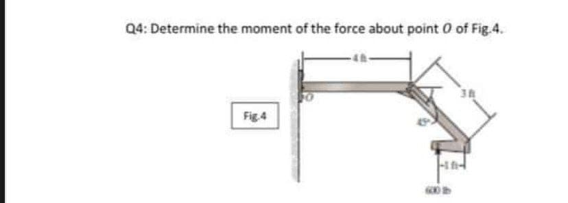 Q4: Determine the moment of the force about point 0 of Fig.4.
Fig.4
50
--
600