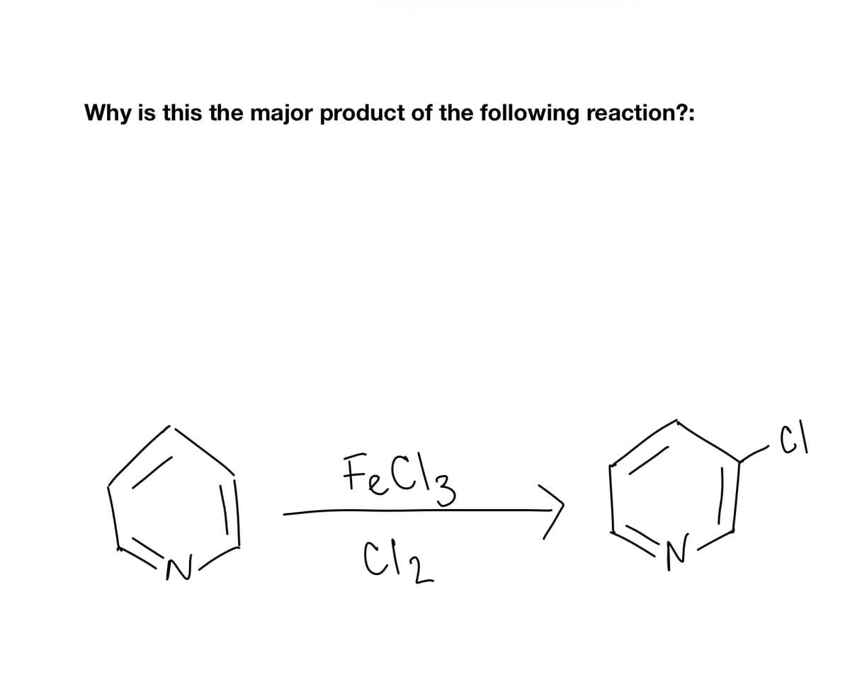 Why is this the major product of the following reaction?:
FeCl3
C12
Cl