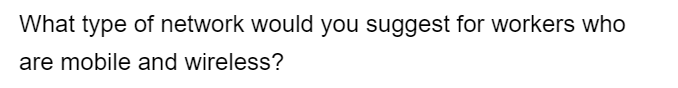 What type of network would you suggest for workers who
are mobile and wireless?