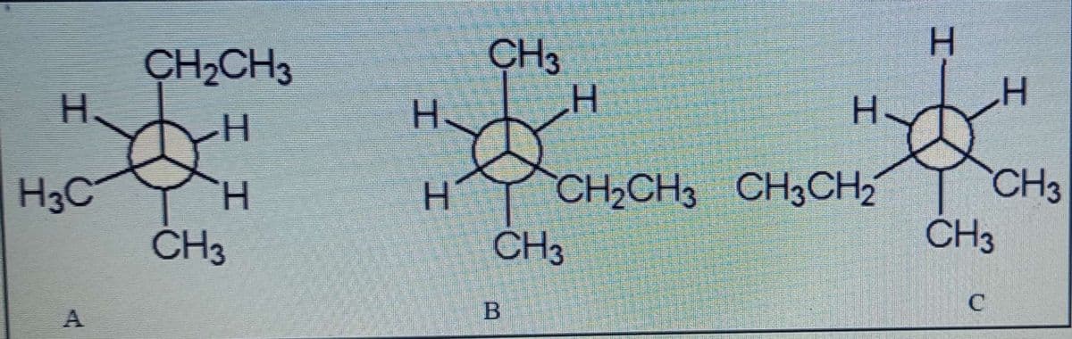 H
H3C
A
CH₂CH3
H
H
CH3
H.
H
CH₂
CH3
B
H
H
CH₂CH3 CH3CH2
H
CH3
C
H
CH3