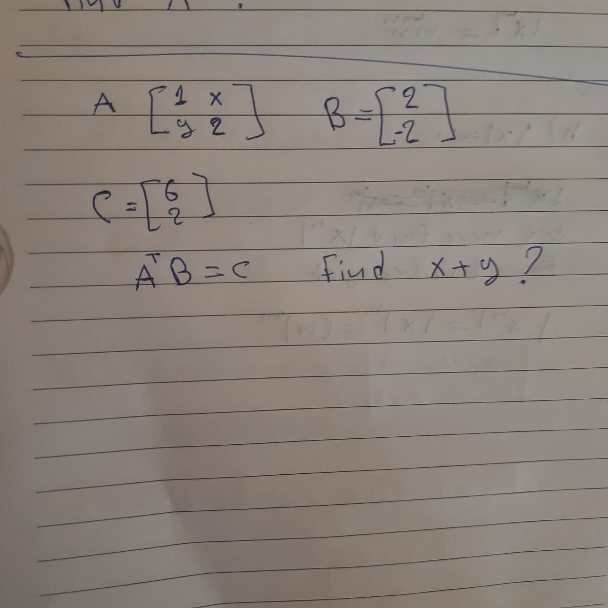 A
1 x
2.
AB=C
find x+y ?
