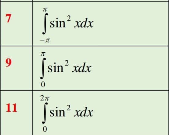 Jsin".
7
sin? xdx
Ssin? xdx
11
|sin? xdx
2
