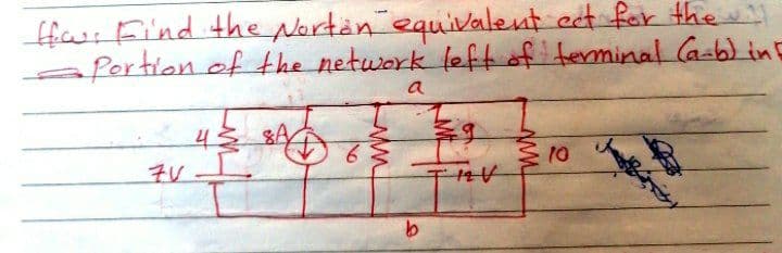 ffas Find the plortan equivalent ect for the
Portion of the metwork left of terminal Gasb) in E
a
7V
