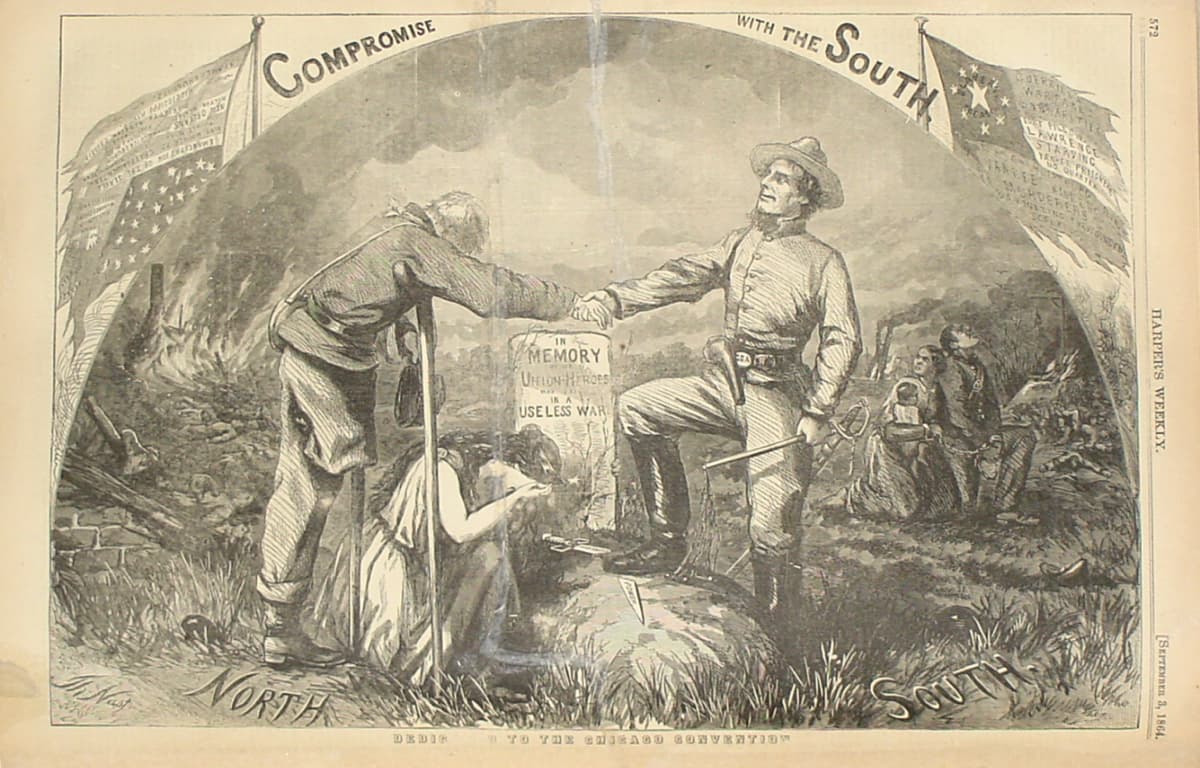 Se
30 NOTEVARN
COMPROMISE
NORTH
DEDIC
MEMORY
UNION HEROES
IN A
USELESS WAR
WITH THE
TO THE CHICAGO CONVENTION
SOUTH
CAWRENCE
ARVING
STAN
TENE
GUARTSEVER
GA
HARPER'S WEEKLY.
[SEPTEMBER 3, 1864,