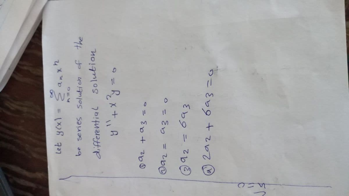 Let ycx)
anxz
%3D
be series Solution of the
differential solution
@92 =693
の 2の2+6a3=
