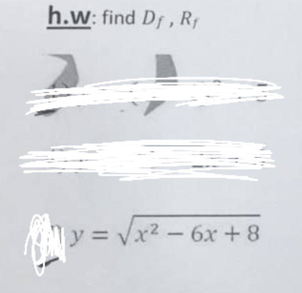 h.w: find Df, R,
y = Vx2 -6x + 8
%3D
