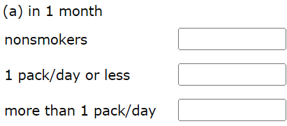 (a) in 1 month
nonsmokers
1 pack/day or less
more than 1 pack/day