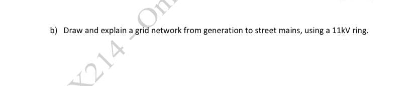 b) Draw and explain a grid network from generation to street mains, using a 11kV ring.
X214On
