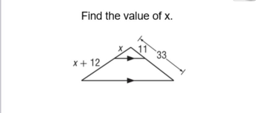 Find the value of x.
33
x + 12
