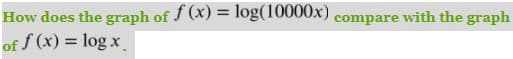 How does the graph of f (x) = log(10000x) compare with the graph
of f (x) = log x
