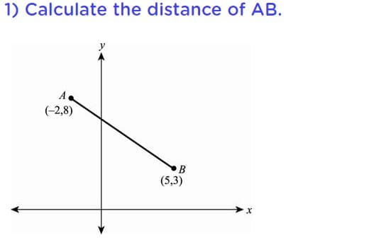 1) Calculate the distance of AB.
A.
(-2,8)
(5,3)
