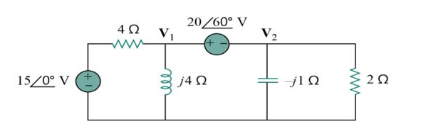 15/0° V
4 Ω
Μ
V₁
20/60° V
j4 Ω
V2
j1Ω
2 Ω