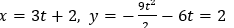 9t
x = 3t + 2, y =
X%3D
6t = 2
