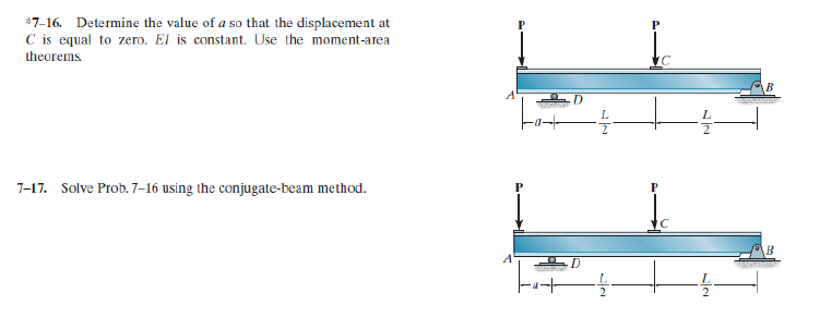 #7-16. Determine the value of a so that the displacement at
C is equal to zero. El is constant. Use the moment-area
theorems
7-17. Solve Prob. 7-16 using the conjugate-beam method.
D
L
22
22
12
B