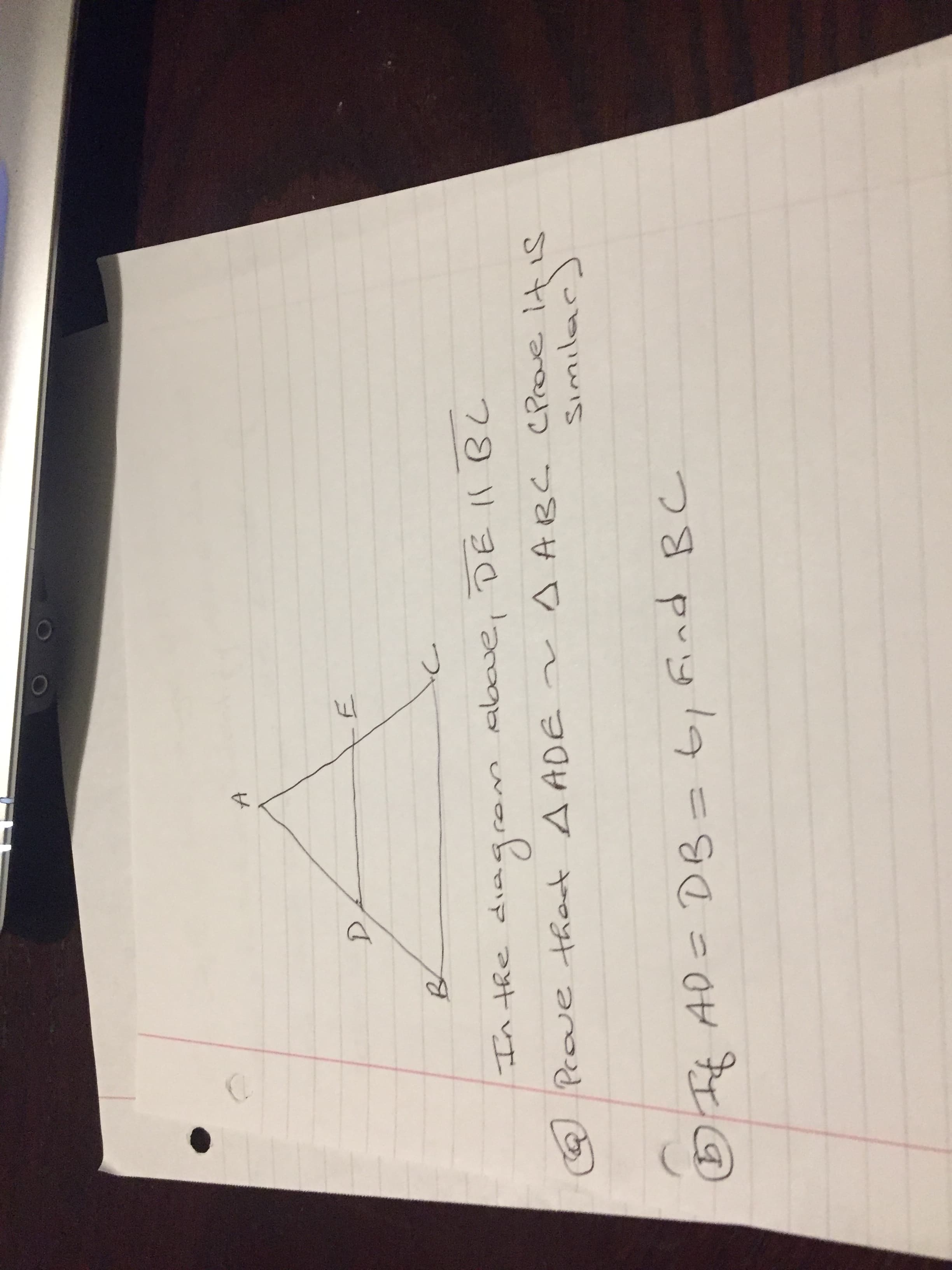 Prove that A ADE
Q v
If AD= DB
D.
11
above, DE ll BC
19
つ
A ABC C Prove it is
つ8 puy
70 bop
