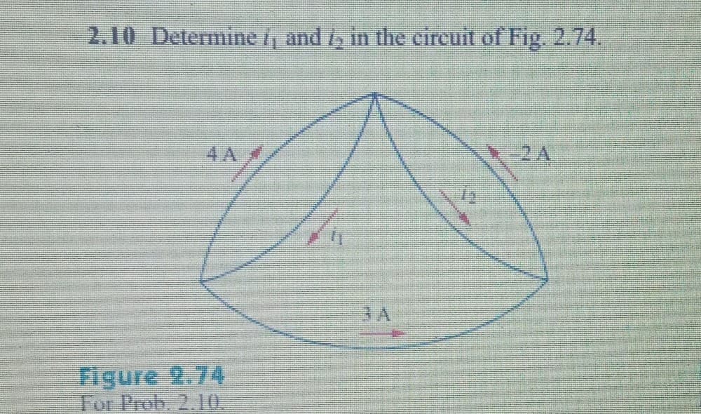 2.10 Determine /, and y in the eireuit of Fig. 2.74.
4 A
-2A
Figure 2.74
For Prob 2.10.
