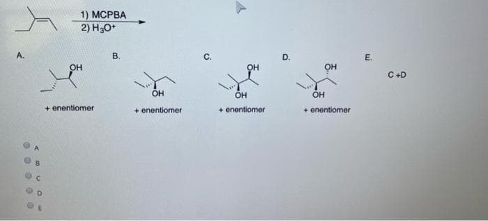 1) МСРВА
2) H30*
A.
В.
C.
D.
E.
OH
OH
OH
C +D
OH
OH
+ enentiomer
+ enentiomer
+ enentiomer
+ enentiomer
...
