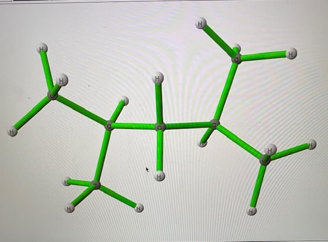 **Image Transcription**

**3D Molecular Structure of Cyclohexane**

The image illustrates the 3D molecular structure of Cyclohexane, a cyclic hydrocarbon with the chemical formula C6H12. 

**Description:**

- **Atoms and Bonds:**
  - The green sticks represent carbon-carbon (C-C) single bonds.
  - The gray spheres labeled 'H' represent hydrogen atoms.
  - The central structure forms a six-carbon ring, indicative of cyclohexane's cyclic nature.

**Structural Details:**

1. **Carbon Atoms:**
   - Cyclohexane consists of six carbon atoms arranged in a hexagonal ring.
   - Each carbon atom forms four bonds: two with neighboring carbon atoms and two with hydrogen atoms.

2. **Hydrogen Atoms:**
   - Each of the six carbon atoms is bonded to two hydrogen atoms, resulting in a total of twelve hydrogen atoms in the molecule.

3. **Bond Angles and Geometry:**
   - The carbon atoms adopt a tetrahedral geometry resulting in bond angles of approximately 109.5°.
   - Due to the tetrahedral sp3 hybridization of carbon atoms, the cyclohexane ring adopts non-planar conformations to minimize angle strain and enhance stability.
   - Common conformations include the chair and boat conformations, with the chair form being more stable due to minimized steric hindrance.

This 3D molecular representation helps to visualize the spatial arrangement and bonding of atoms within cyclohexane, crucial for understanding its chemical properties and behavior.