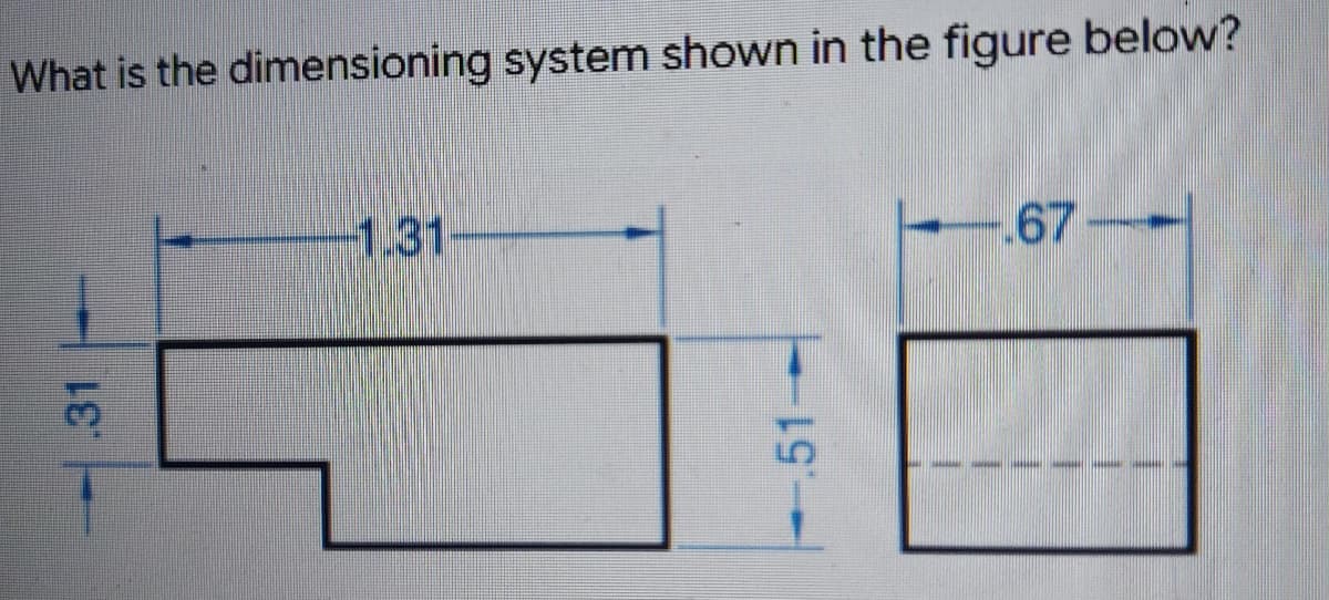 What is the dimensioning system shown in the figure below?
1.31-
67
.31
51
