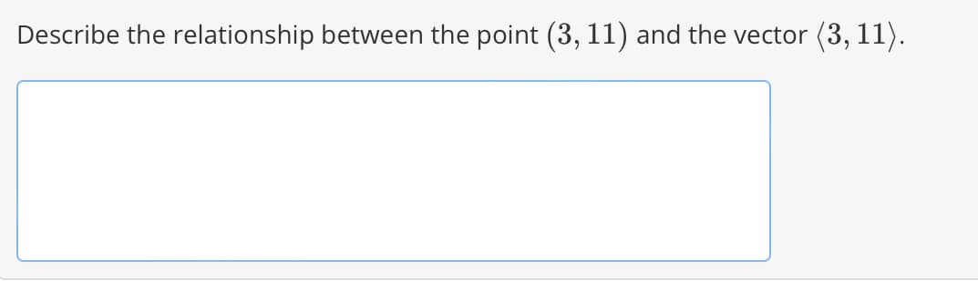 Describe the relationship between the point (3, 11) and the vector (3, 11).