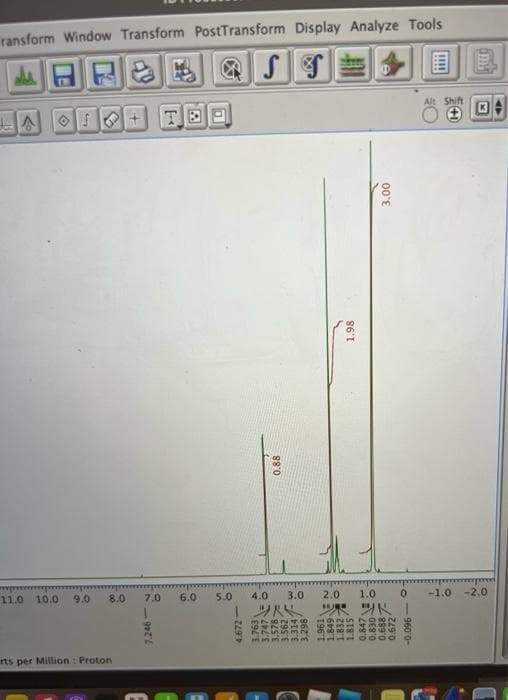 ransform Window Transform PostTransform Display Analyze Tools
@
wwww
11.0 10.0
f
9.0
8.0
rts per Million: Proton
TE
7.0 6.0
7.246-
D
5.0
1
4.672
S
4.0
3.747-
194 E
0.88
1.98
2.0 1.0
3.0
K
6248 1
641
5532 888
immmm
3.00
味
1.815
0.847-
0.830
0.688 T
0.672
0
9600-
Alt Shift
pre
-1.0 -2.0