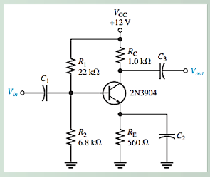 Vcc
+12 V
Rc
1.0 kN
C3
R
22 kΩ
2N3904
RE
560 N
6.8 kN
