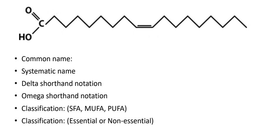 0=
Но
• Common name:
Systematic name
Delta shorthand notation
Omega shorthand notation
Classification: (SFA, MUFA, PUFA)
• Classification: (Essential or Non-essential)
