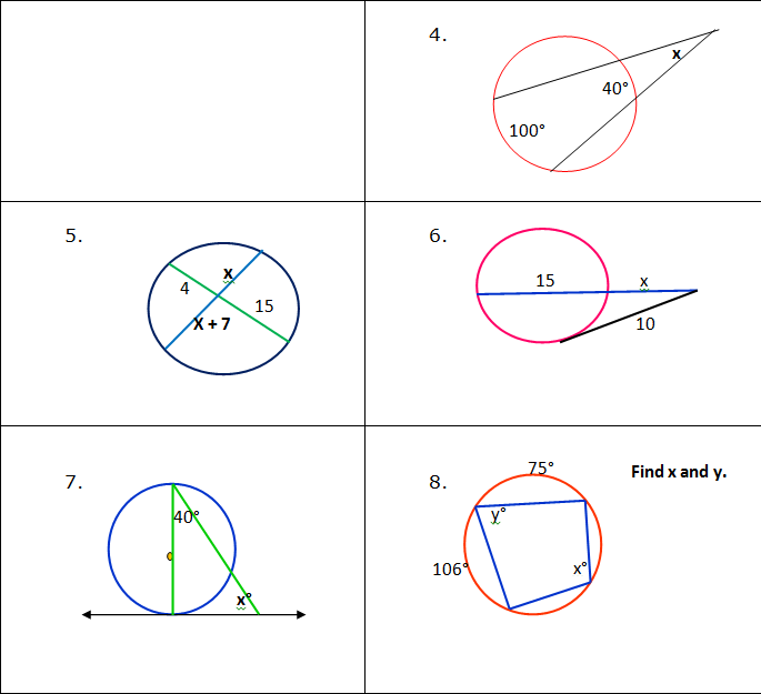 4.
40°
100°
6.
15
15
X+7
10
75°
Find x and y.
7.
8.
40
106
4)
5.
