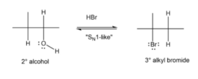 H
HBr
"S1-like
H :0.
H.
:Br: H
2" alcohol
3* alkyl bromide
