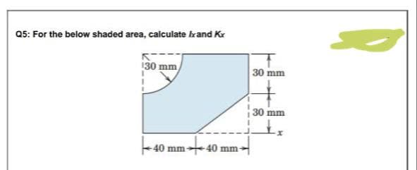 Q5: For the below shaded area, calculate kand Kr
130 mm
30 mm
30 mm
40 mm
40 mm
