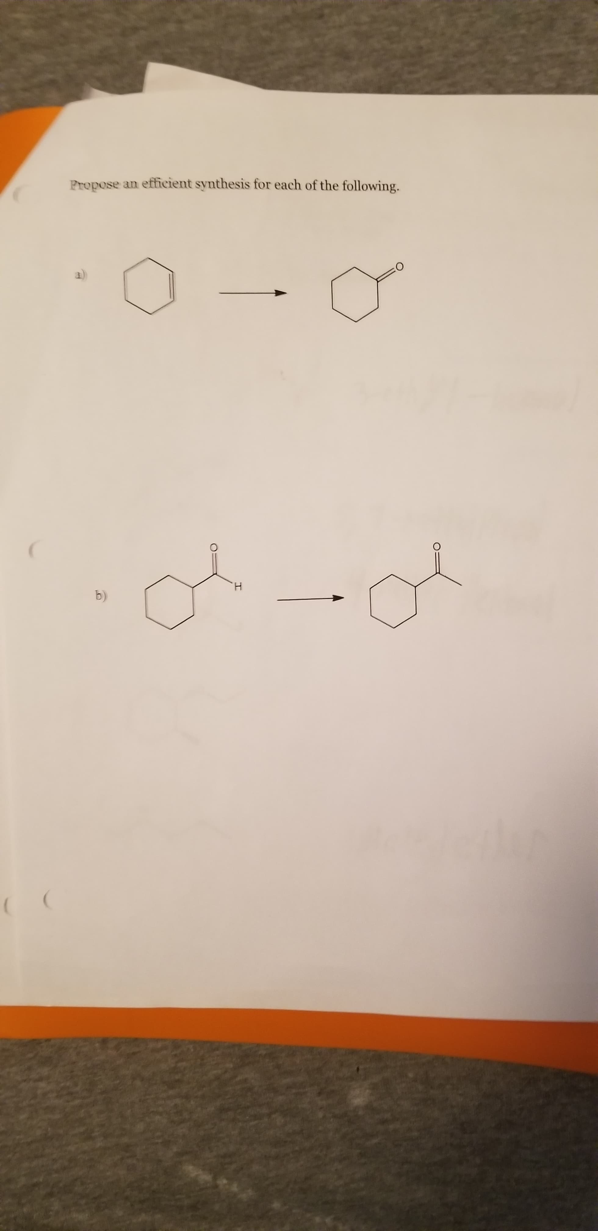 Propose an efficient synthesis for each of the following.
H.
b)
